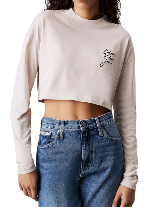 T-shirt crop manica lunga panna Calvin Klein Jeans | J20J224991PDH